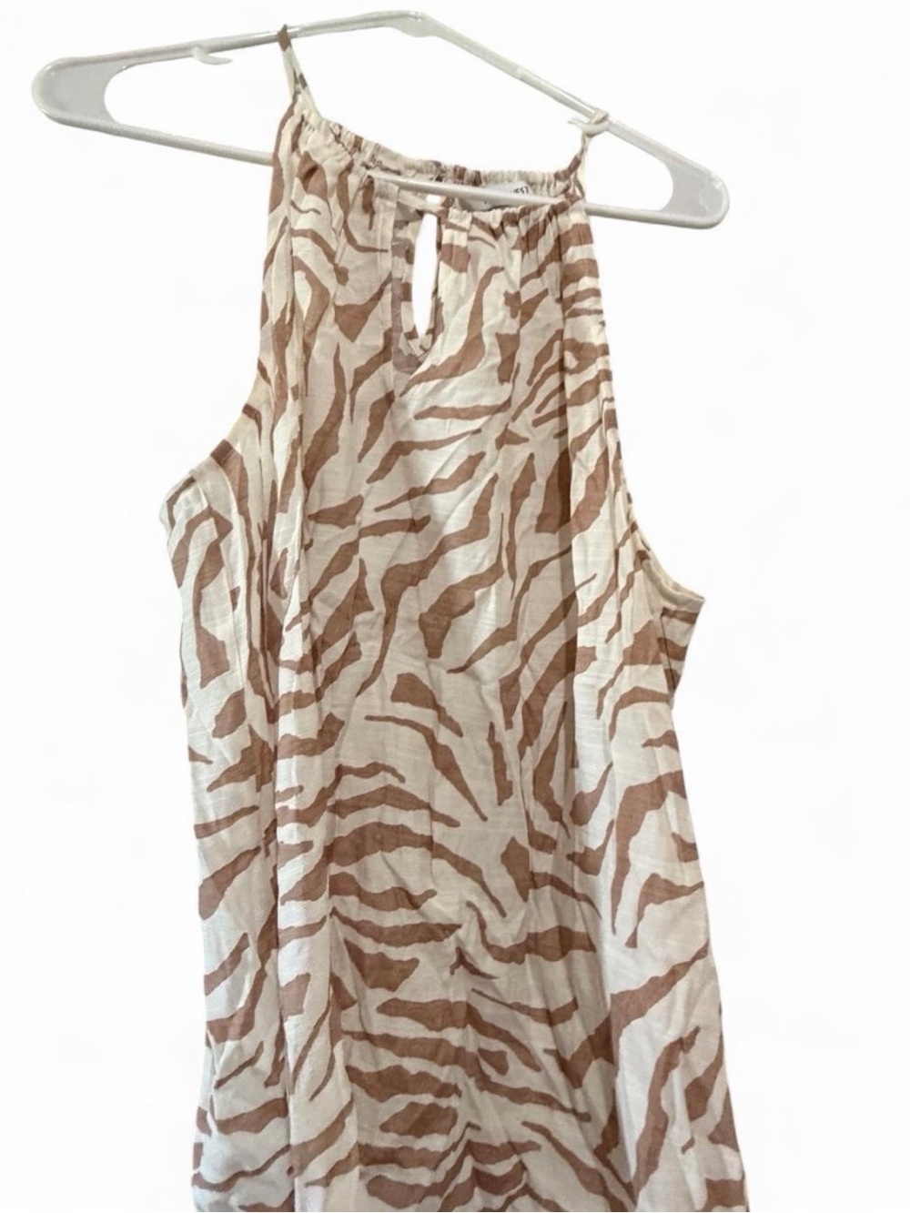 Nine West Cream and Brown Zebra-Print Halter Tank Top